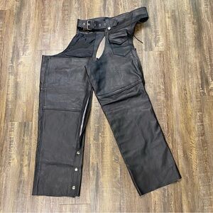 Men's Black Leather Riding Pants Snap‎ Zip On The Legs